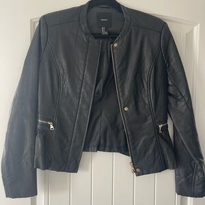 Forever 21 Black Leather Jacket Cropped Moto Style